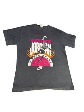 Vintage Nike Authentic Jordan Worldwide Graphic T-Shirt XL Black 100% Cotton USA
